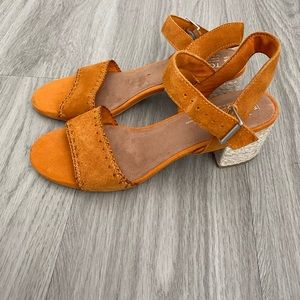 Toms Orange Suede Block Heel Sandals